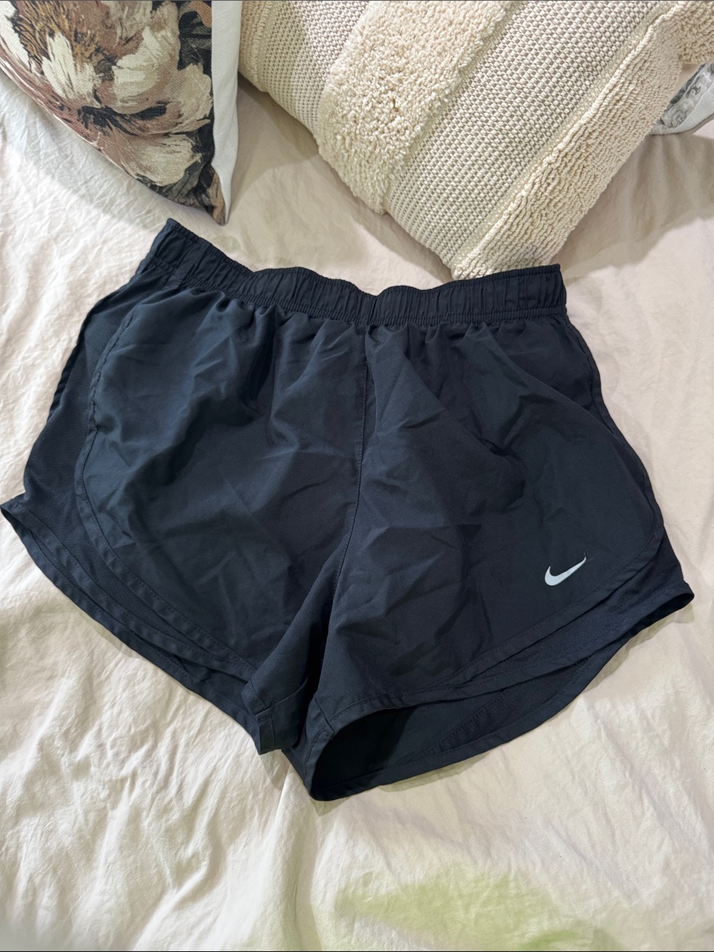 Nike Black Athletic Running Shorts with Silver Swoosh